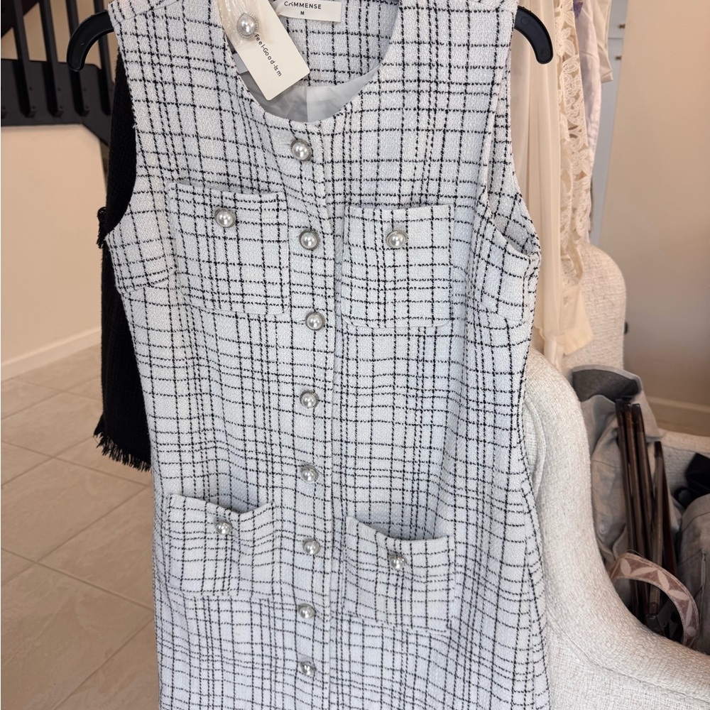 Commense White Plaid Mini Dress